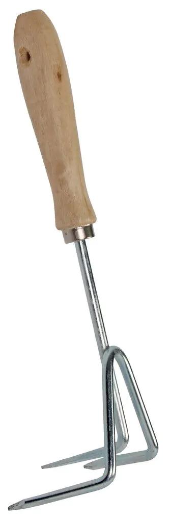 Gartenhacke Handschaber Dreizack – Verzinkter Stahl, Holzgriff – 30cm x 7,5cm – Kompaktes Gartengerät zum Auflockern von Erde & Unkrautentfernung