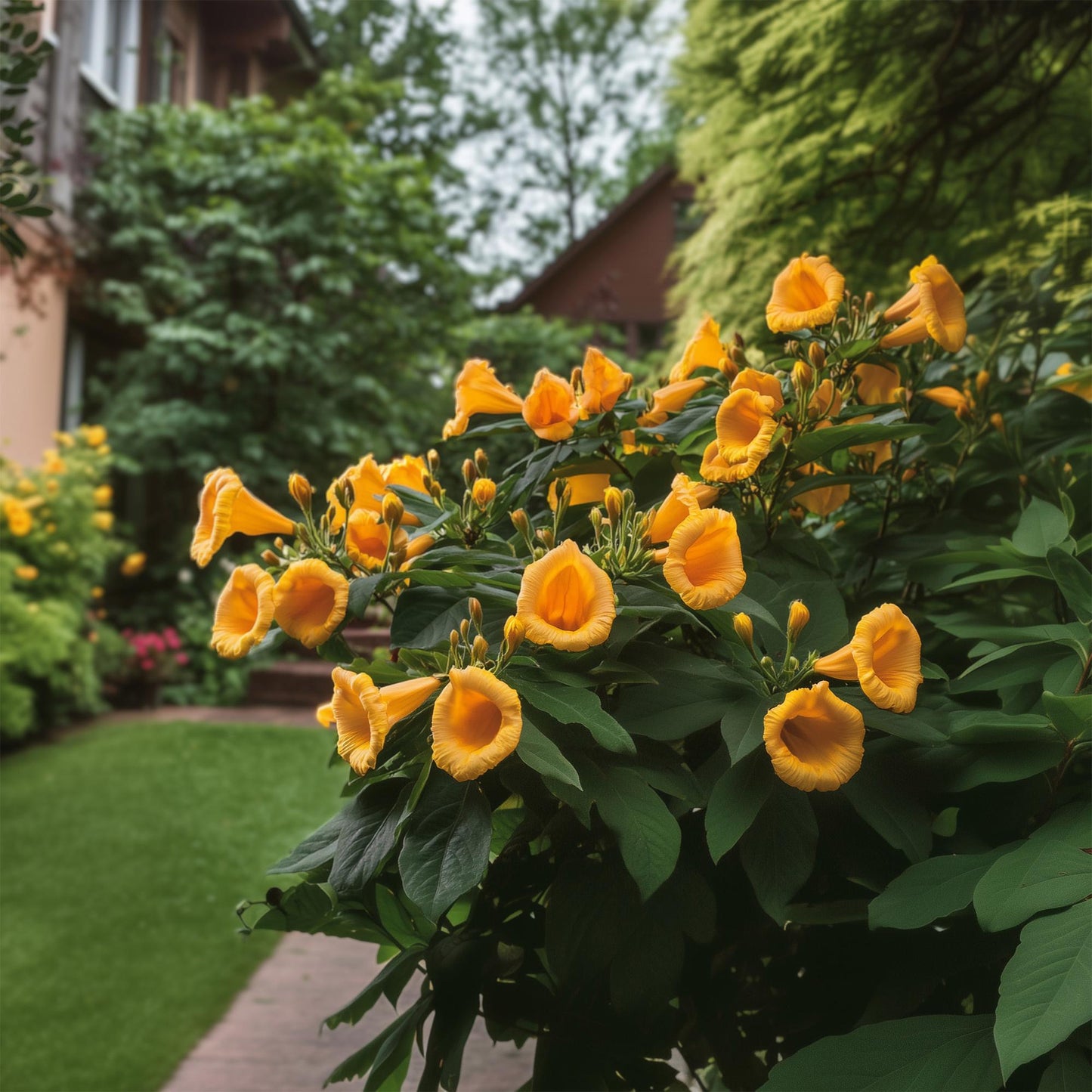 Trompetblume - Campsis radicans Flava - Blüte Gelb - Wenig Pflege - 2 Pflanzen - Topf 11cm Höhe 40cm