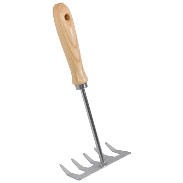 Blumenrechen – Handrechen Fächerbesen – Verzinkter Stahl – Stiel aus Eschenholz – Kompakt & Langlebig – Für Blumentöpfe & kleine Beete