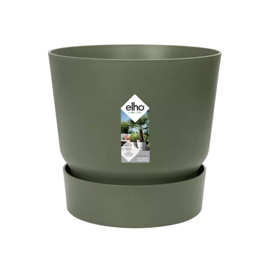 Pflanztopf Greenville Rund Blattgrün – D20cm x H18cm – Moderner Blumentopf mit Wasserspeicher – Für Innen & Außen – Aus recyceltem Kunststoff – Mattgrün