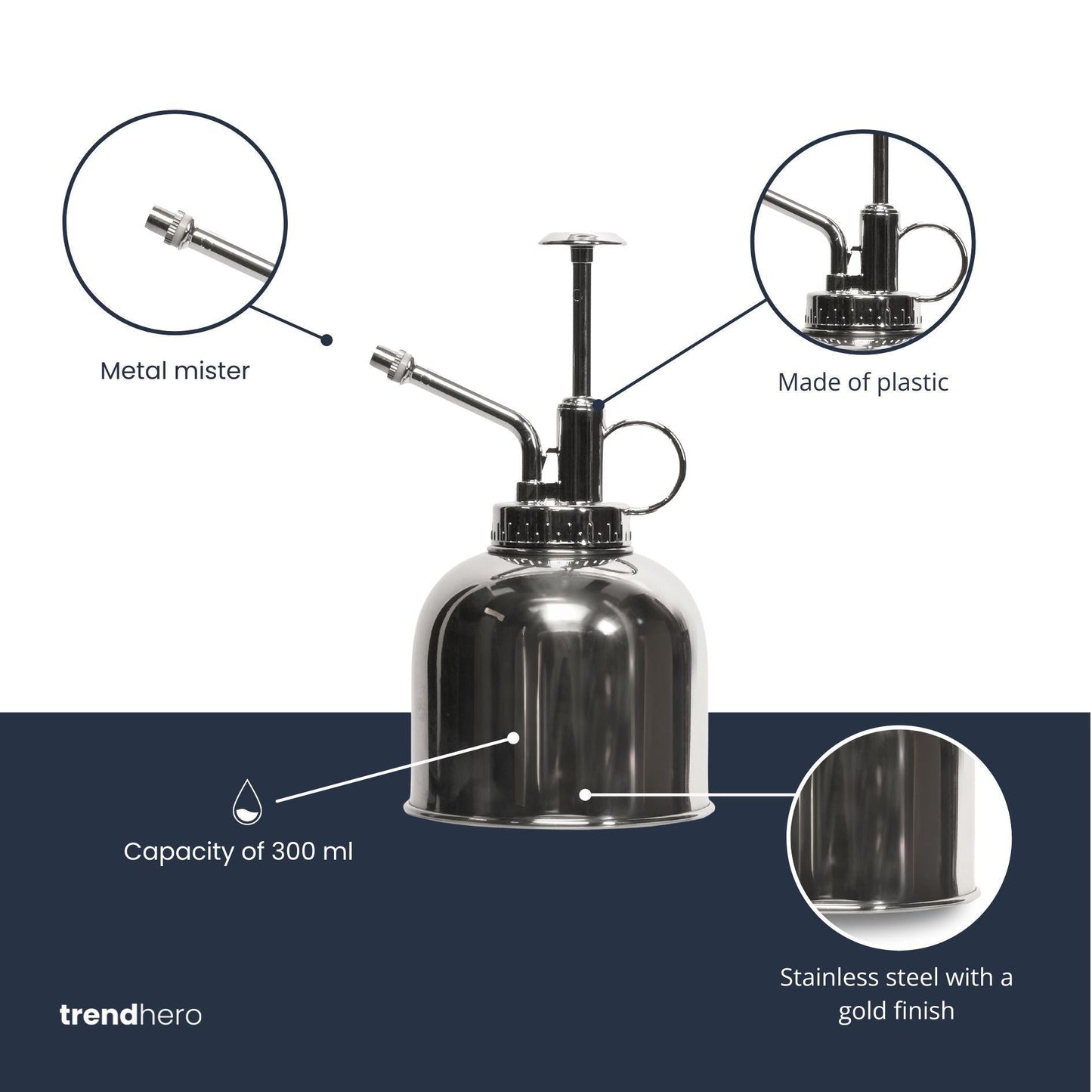 Pflanzensprüher Silber 300 ml – Edelstahl-Zimmersprüher für Pflanzen, Kräuter & Terrarien