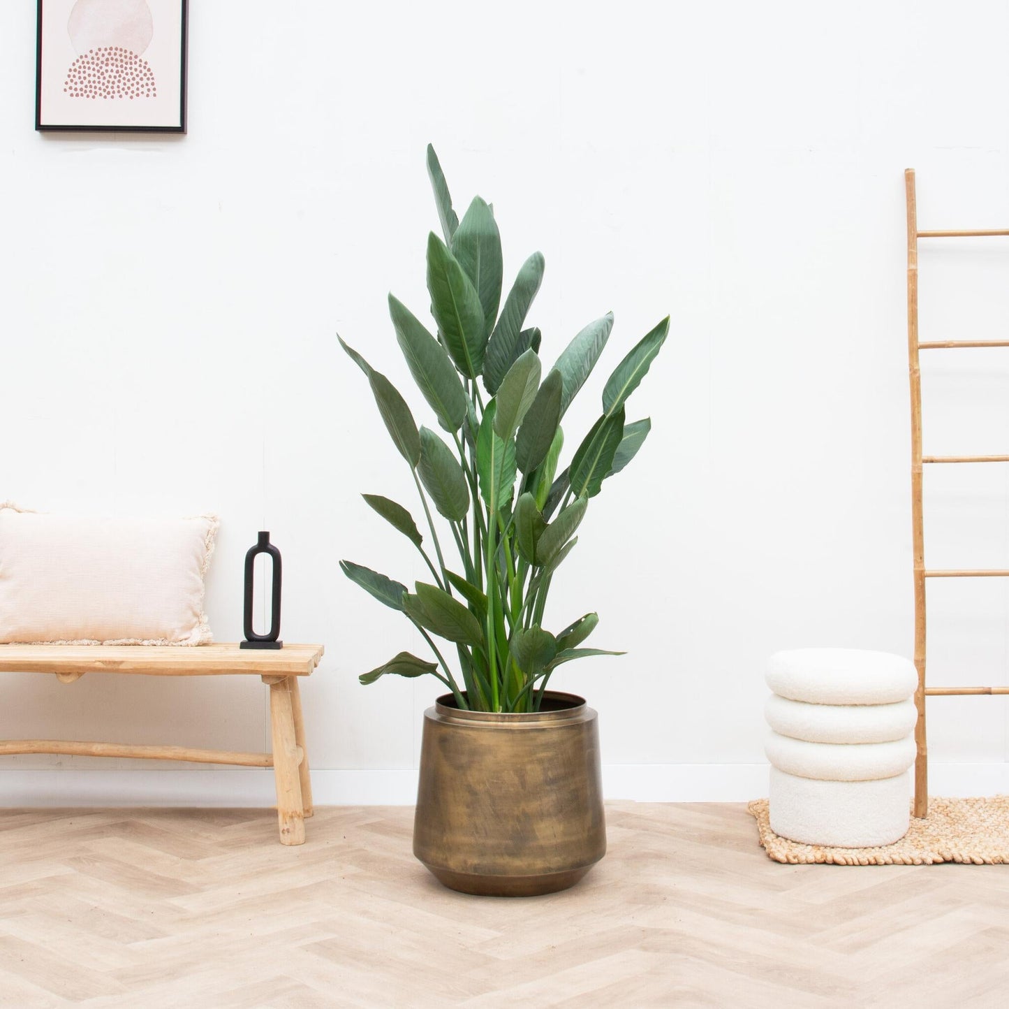 Pflanztopf Indigo – Vintage Gold – Ø46 cm x H41 cm – Dekorativer Metalltopf mit Antik-Finish – Indoor-Blumentopf mit Wasserablauf – Luxuriöser Übertopf für Wohnzimmer & Büro