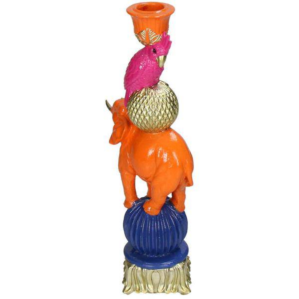 Kerzenständer „Orange Elefant“ – 26 cm – Deko-Kerzenhalter aus Polyresin – Tierfigur – Für Stabkerzen – Wohnaccessoire & Geschenkidee