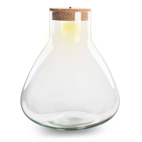 Flaschengarten – Terrarienflasche mit LED-Korken – Erlenmeyerkolben im Pyramidendesign – Geschlossenes Terrarium – Höhe 32 cm – Recyceltes Glas