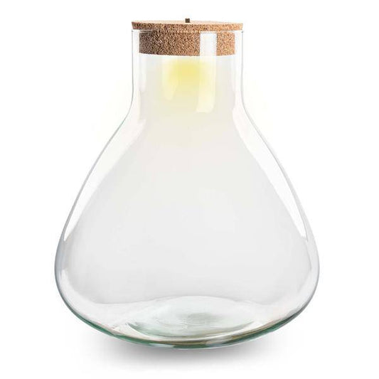 Flaschengarten – Terrarienflasche mit LED-Korken – Erlenmeyerkolben im Pyramidendesign – Geschlossenes Terrarium – Höhe 32 cm – Recyceltes Glas