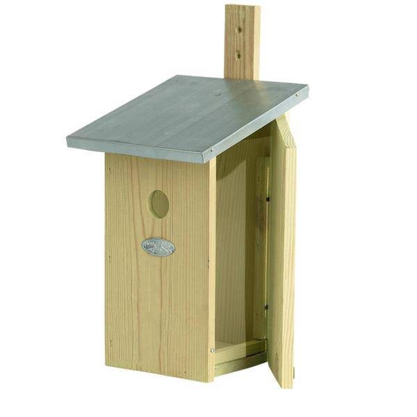 Beobachtungsnistkasten – Vogelhaus aus Holz mit Zinkdach – Mit Seitentür & Beobachtungsfenster – Für Meisen, Kleiber & Gartenvögel – 18,6 x 14,6 x 33 cm