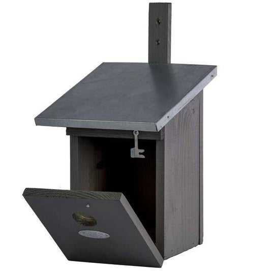 Vogelhaus für Kohlmeise – Nistkasten Grau – Holz & Zink – Ø32mm Flugloch – 33 cm hoch – Wetterfest – Für Meisen, Sperlinge & Kleiber – Vogel-Nisthilfe für Garten & Balkon