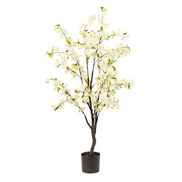 Kunstpflanze Prunus Kirschblüte Weiß – 135cm – Dekopflanze künstlich – täuschend echt – langlebige Blüten für Wohnzimmer Büro oder Event