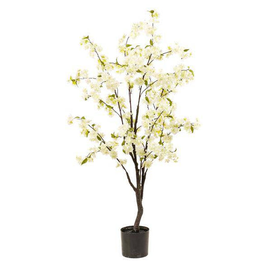 Kunstpflanze Prunus Kirschblüte Weiß – 135cm – Dekopflanze künstlich – täuschend echt – langlebige Blüten für Wohnzimmer Büro oder Event