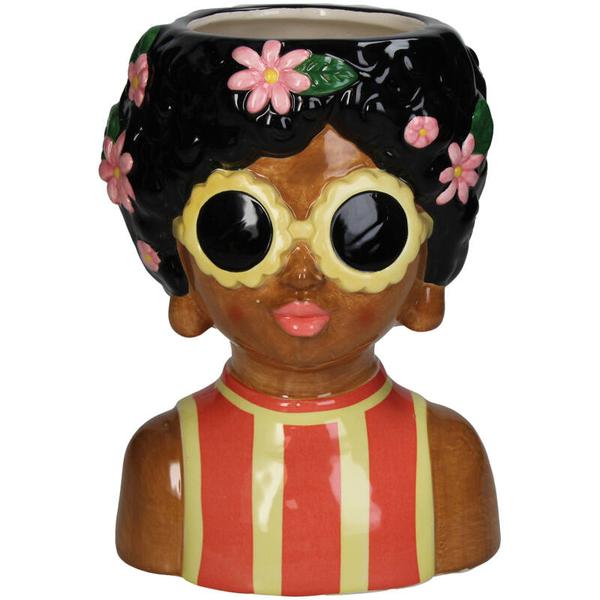Vase Lady Sunny + 10 Kunsttulpen Weiß/Grün – Steingutvase 21,5 cm – Dekorative Tulpen 42 cm – Elegante & fröhliche Wohnraumdekoration