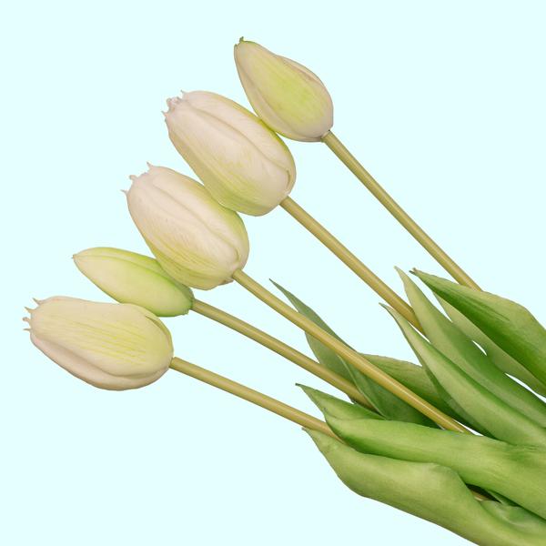 Weiß-Grüner Tulpenstrauß – 10 Kunsttulpen – 42 cm – Real Touch – Dekoration Frühling & Zuhause