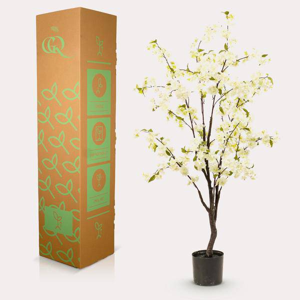 Kunstpflanze Prunus Kirschblüte Weiß – 135cm – Dekopflanze künstlich – täuschend echt – langlebige Blüten für Wohnzimmer Büro oder Event