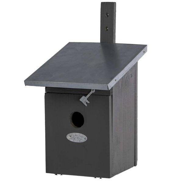 Vogelhaus für Kohlmeise – Nistkasten Grau – Holz & Zink – Ø32mm Flugloch – 33 cm hoch – Wetterfest – Für Meisen, Sperlinge & Kleiber – Vogel-Nisthilfe für Garten & Balkon