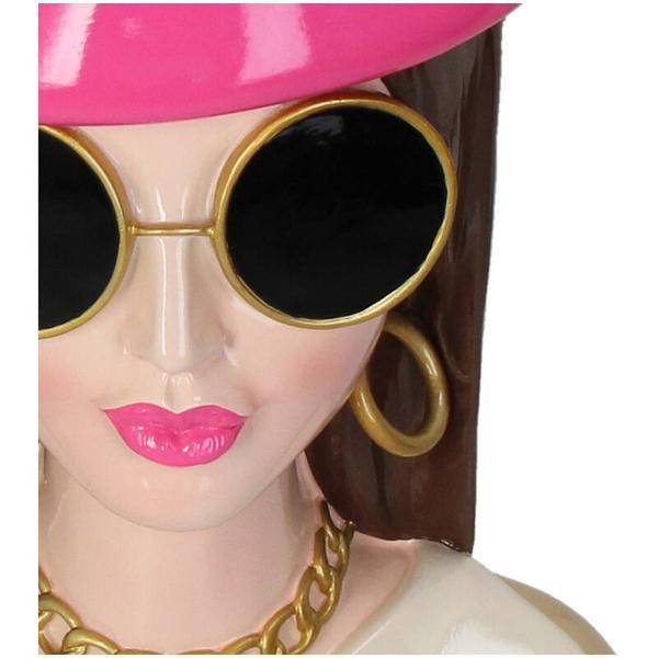 Vase Fashion Lady 'Sommer' – Dekorative Kopf-Vase – Polyresin – Rosa Hut & Sonnenbrille – Höhe 29 cm – Künstlerisches Design für stilvolle Räume