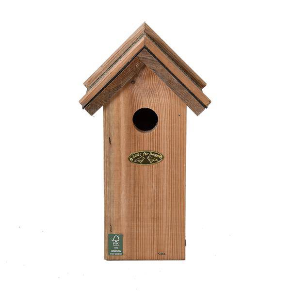 Vogelhaus Blaumeise – Nistkasten mit Bitumendach – Schlüssellochöffnung & seitliche Tür – 27 mm Flugöffnung – Schutz & Nistplatz für Blaumeise & Meisenarten