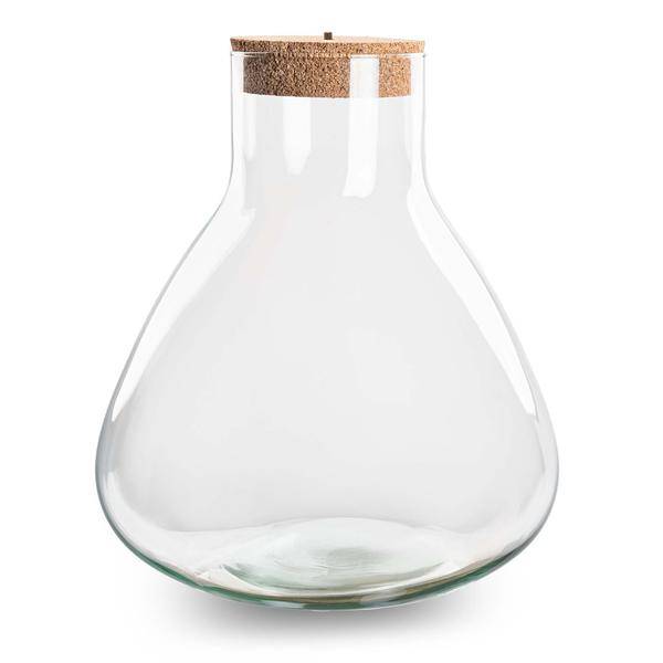 Flaschengarten – Terrarienflasche mit LED-Korken – Erlenmeyerkolben im Pyramidendesign – Geschlossenes Terrarium – Höhe 32 cm – Recyceltes Glas