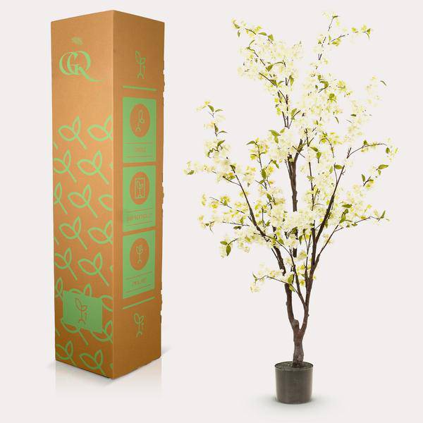 Künstliche Pflanze - Prunus - Kirschblüte Weiß - Zimmerpflanze - ↕175cm