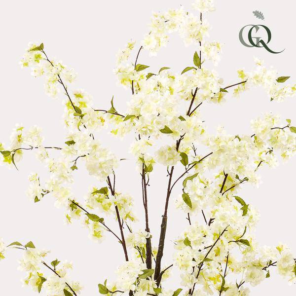 Kunstpflanze Prunus Kirschblüte Weiß – 135cm – Dekopflanze künstlich – täuschend echt – langlebige Blüten für Wohnzimmer Büro oder Event