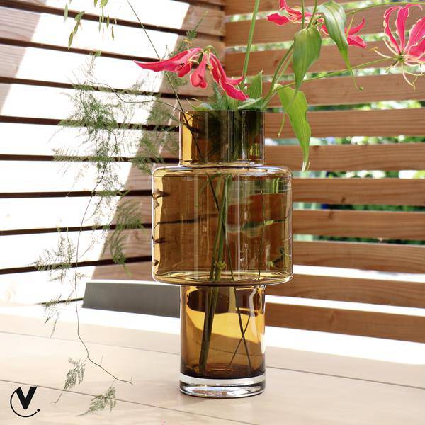 Glas Vase - Juba M - H40cm - B20cm - Cognac