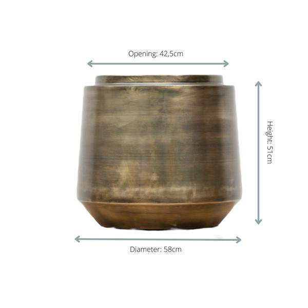 Pflanztopf Indigo Vintage Gold – D58cm x H51cm – Extra großer Blumentopf im Antik-Look – Dekorativer Pflanzkübel mit Wasserablauf – Für Wohnzimmer, Schlafzimmer & Büro