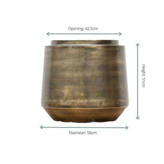 Pflanztopf Indigo Vintage Gold – D58cm x H51cm – Extra großer Blumentopf im Antik-Look – Dekorativer Pflanzkübel mit Wasserablauf – Für Wohnzimmer, Schlafzimmer & Büro