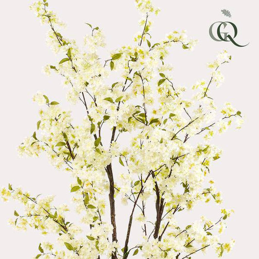 Künstliche Kirschblüte Prunus – Weiß – ca. 210cm hoch – Realistische Deko-Kunstpflanze – Wartungsfrei – Für Wohnzimmer, Büro & Eingangsbereich