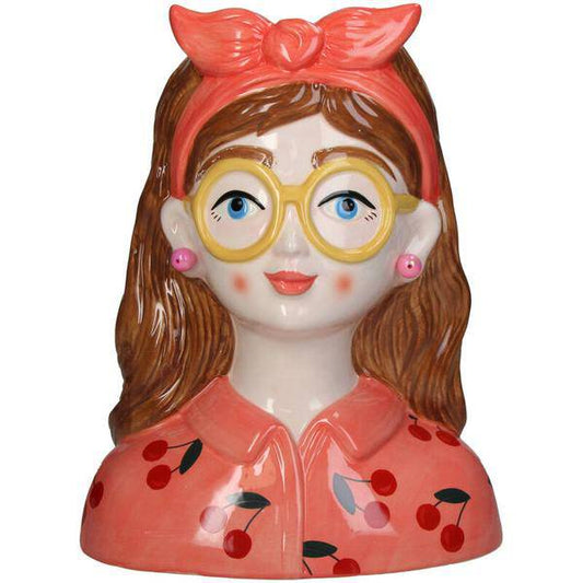 Design-Vase „Jessie“ – Fashion Lady mit Brille & Haarband – 27 cm – Modernes Wohnaccessoire aus Polyresin – Vase & Dekoobjekt in einem