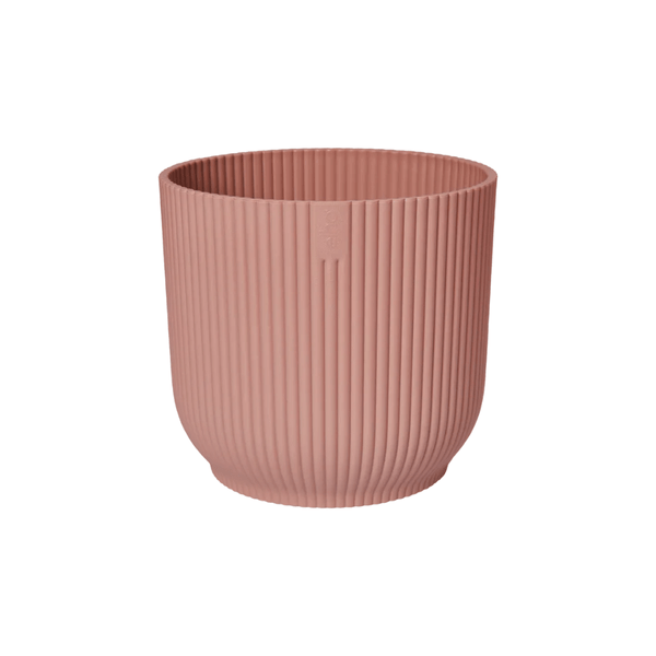 Pflanztopf Vibes Fold – Rosa – D30cm x H27cm – Moderner Blumentopf mit Rillenstruktur – Mit Wasserablauf – Dekorativer Übertopf aus Kunststoff für große Zimmerpflanzen – Für Wohnzimmer & Büro