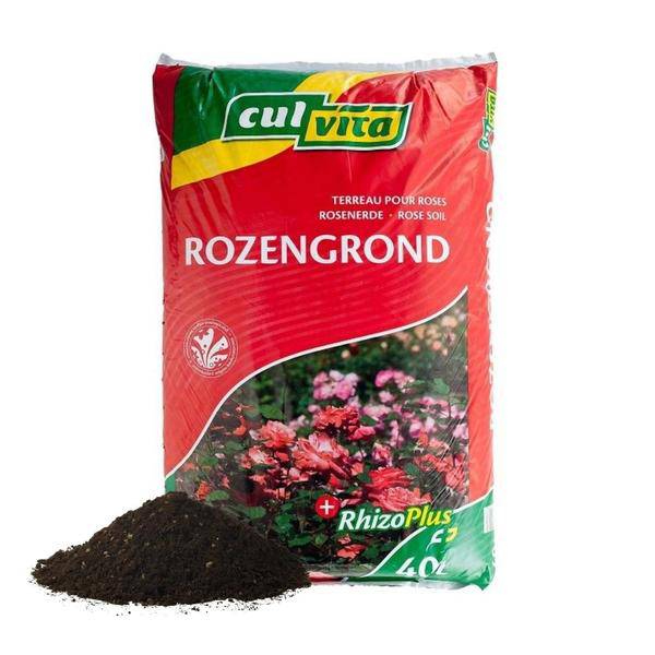 Rosenerde 40 Liter – Spezielle Blumenerde für Garten-, Topf- & Terrassenrosen – mit RhizoPlus Wurzelverbesserer – Organischer Langzeitdünger