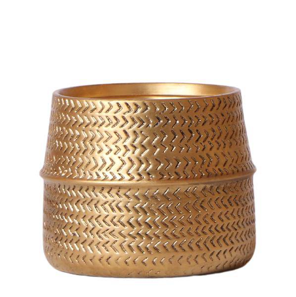 Groove Blumentopf Gold – Keramik-Topf mit mattem Finish – Ø12cm – Robustes, strukturiertes Design – Eleganter Pflanztopf fürs Wohnzimmer
