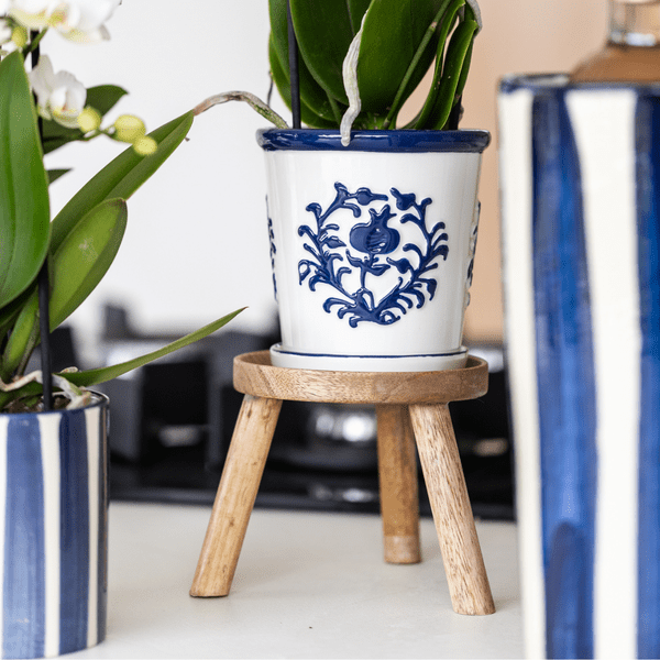 Malaga Blumentopf Blau – Ø9cm – Dekorativer Keramiktopf in Porzellanoptik – Mediterraner Ziertopf für Zimmerpflanzen – Für Fensterbank, Wohnzimmer & Büro