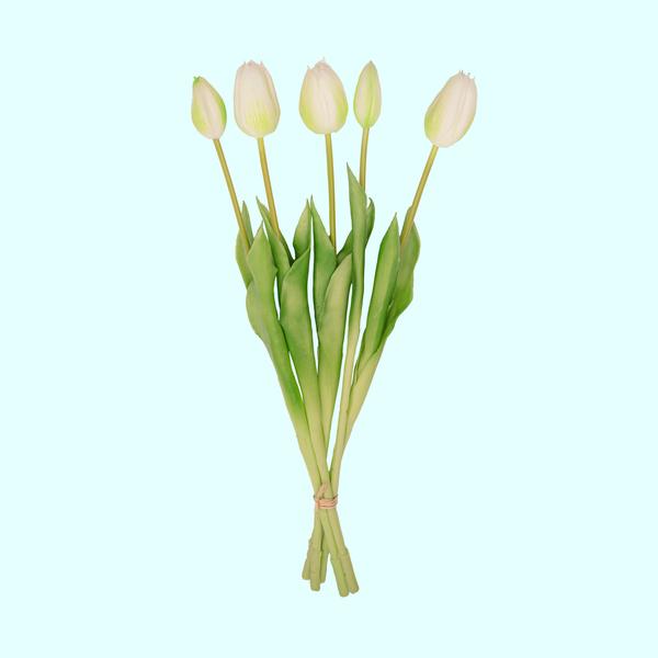 Weiß-Grüner Tulpenstrauß – 10 Kunsttulpen – 42 cm – Real Touch – Dekoration Frühling & Zuhause