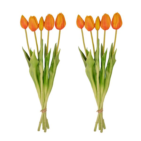 Vase Jessie Strik + Kunst Tulpen Orange 10 Kunsttulpen – Steingutvase 27cm – Dekoration für Wohnzimmer, Tisch & Flur
