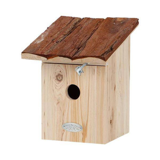 Vogelhaus für Kohlmeisen – Nistkasten aus Kiefernholz mit Dach aus echter Baumrinde – Wetterfest – 20,3 x 21,2 x 24,4 cm – Rustikales Design – Ideal für den naturnahen Garten