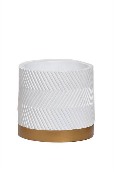 Blumentopf Groovy Weiß Matt – Ø15cm – Runder Pflanztopf mit Rippstruktur – Leichter Kunststofftopf für Innen & Außen