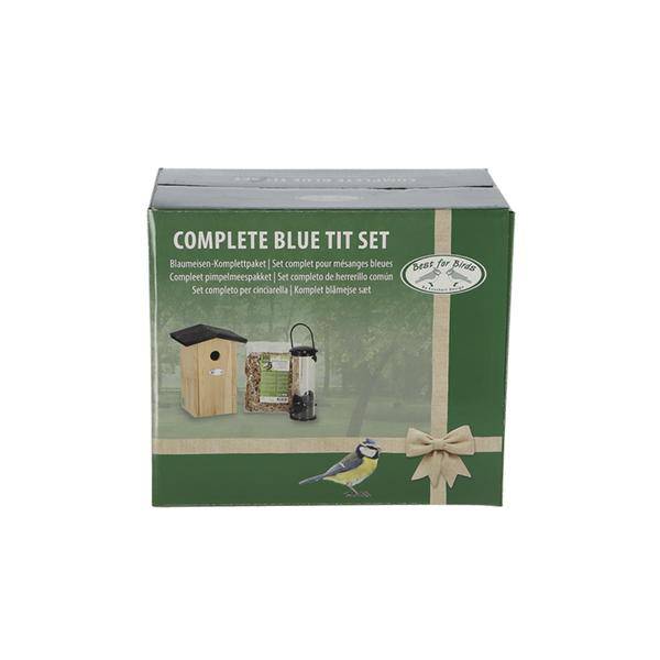 Vogelhaus Set für Blaumeisen – Komplett-Set mit Nistkasten, Futterstelle & Vogelfutter – Für Meisenarten wie Hauben-, Glanz- & Schwarzmeise – In Geschenkbox – Gartenzubehör