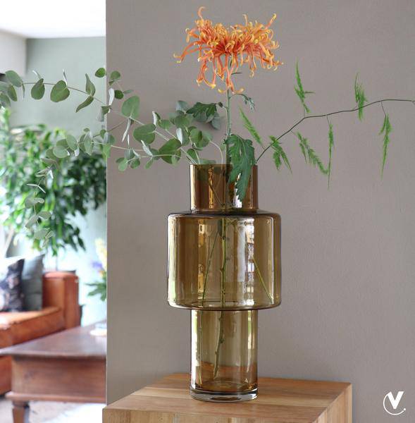Glas Vase - Juba M - H40cm - B20cm - Cognac