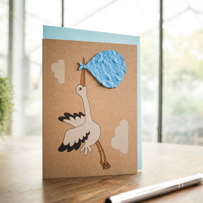 Geburtskarte "Storch, blau" 