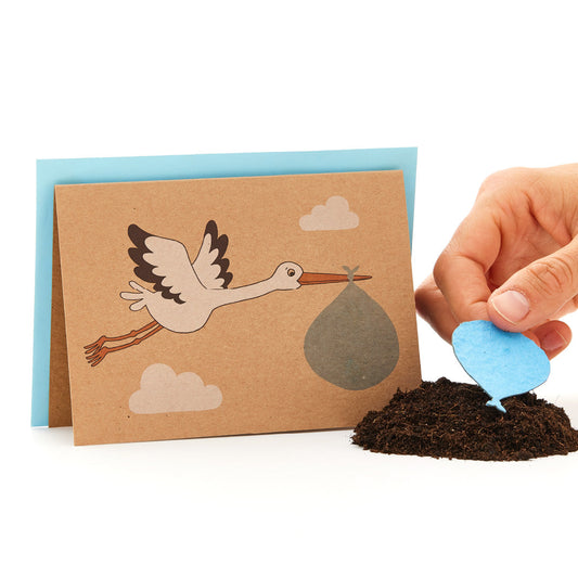 Geburtskarte "Storch, blau" 