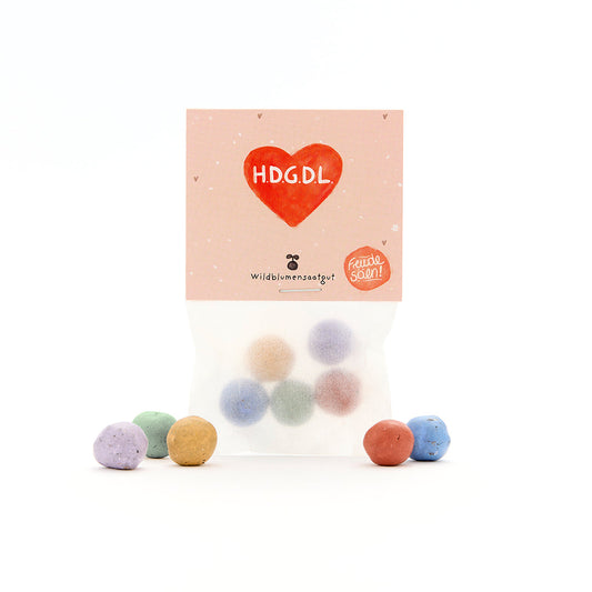 5 Blumenmurmeln im Tütchen "HDGDL" - Hab dich ganz doll lieb 