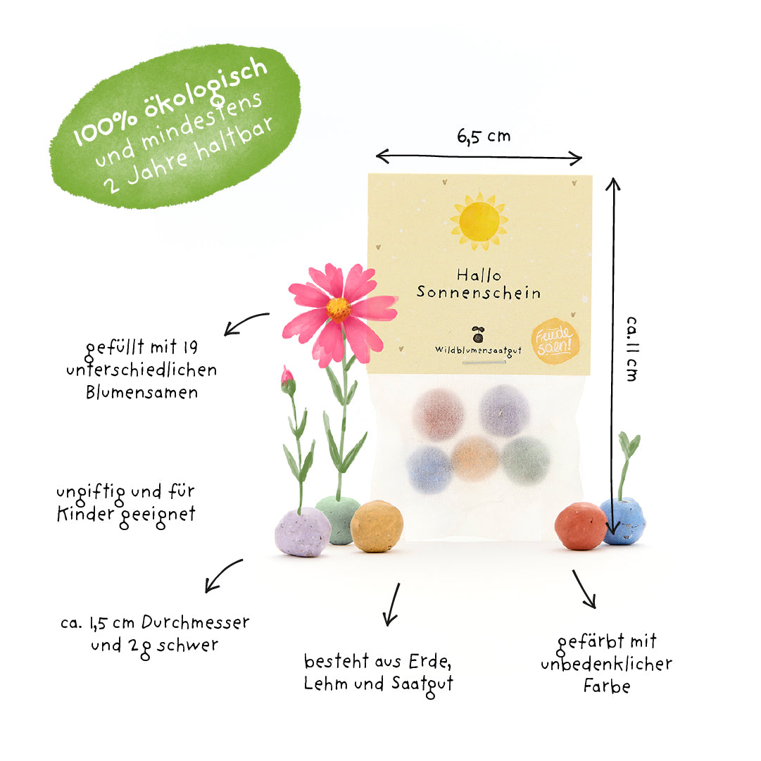 5 Blumenmurmeln im Tütchen "Hallo Sonnenschein" 