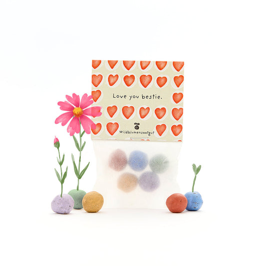 5 Blumenmurmeln im Tütchen "Love You Bestie" 
