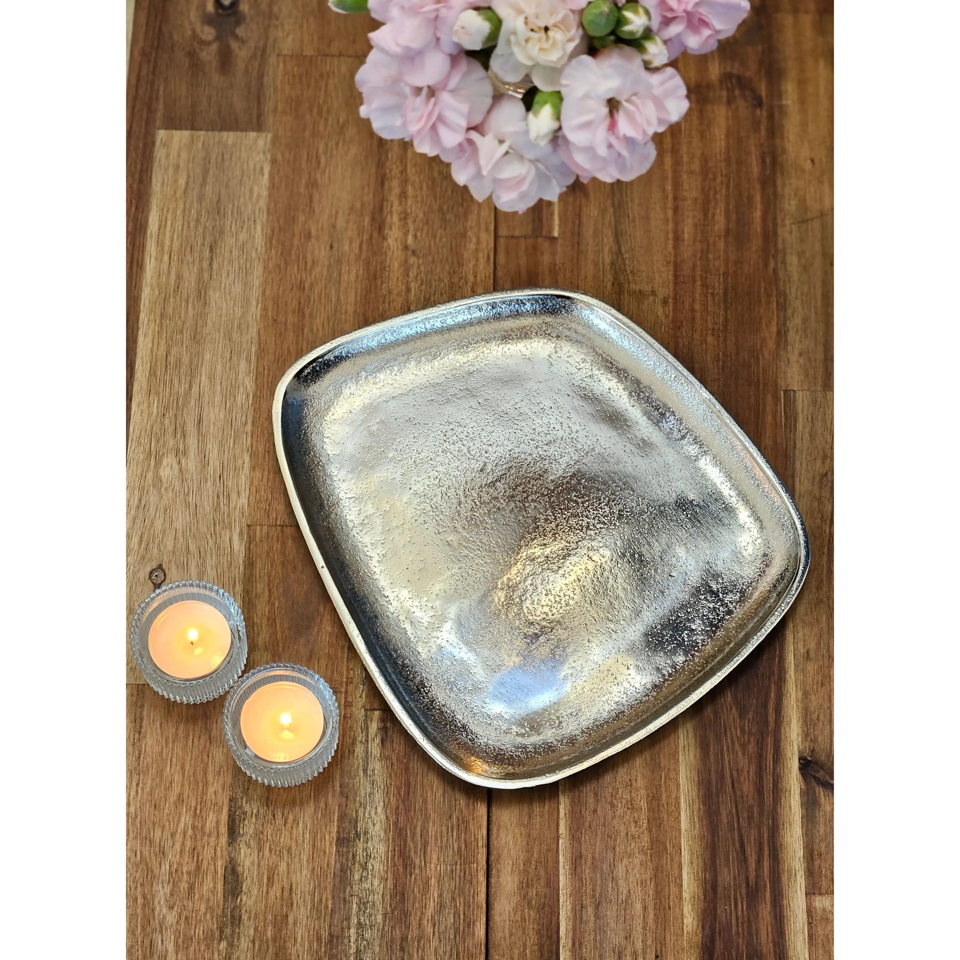 Dekoteller Metall silber Dekoschale Metallteller Deko Schale Teller 25 x 22 cm 