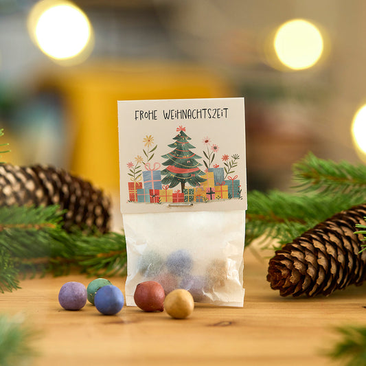 10x5 Blumenmurmeln im Tütchen "Frohe Weihnachtszeit" 