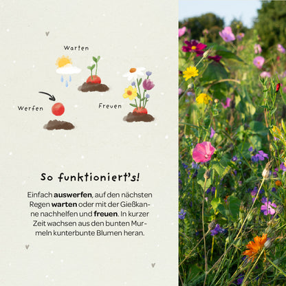 5 Blumenmurmeln im Tütchen zur Einschulung "Hipp Hipp Hurra!" 