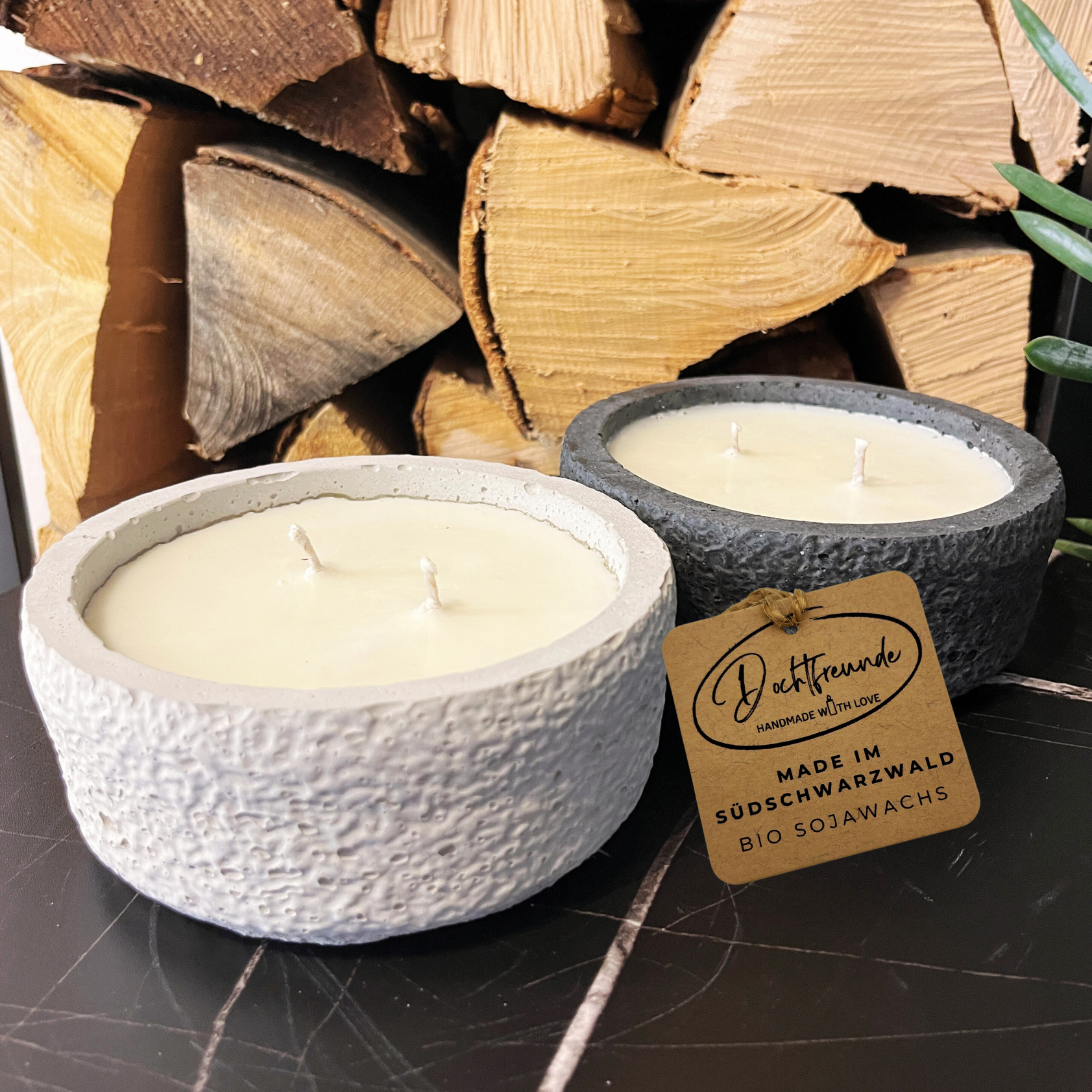 Handgemachtes Betonkerzen-Set "Black and White natural" - Stilvolle Sojawachskerze für Ihr Zuhause. Aromatherapie Kerze -aus dem Südschwarzwald 