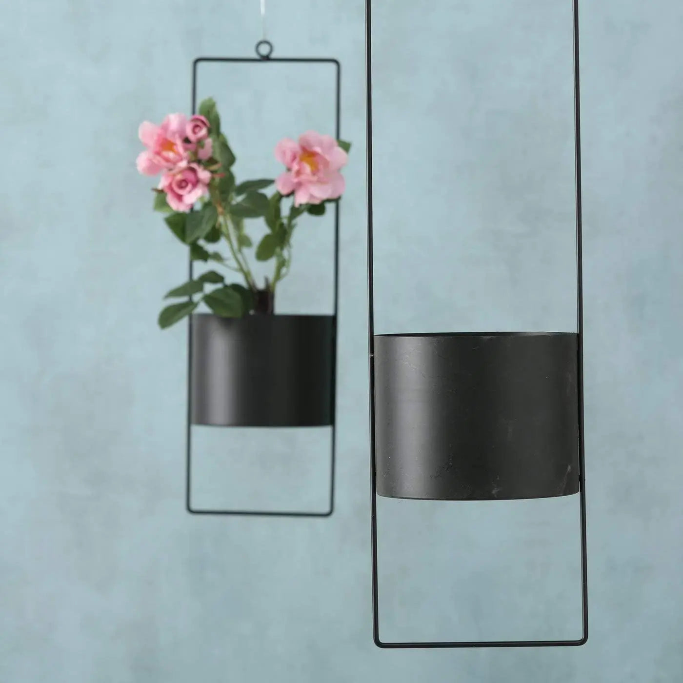 Hängetopf Blumentopf Metall schwarz indoor outdoor Balkon Fenster Blumenampel 2er set 