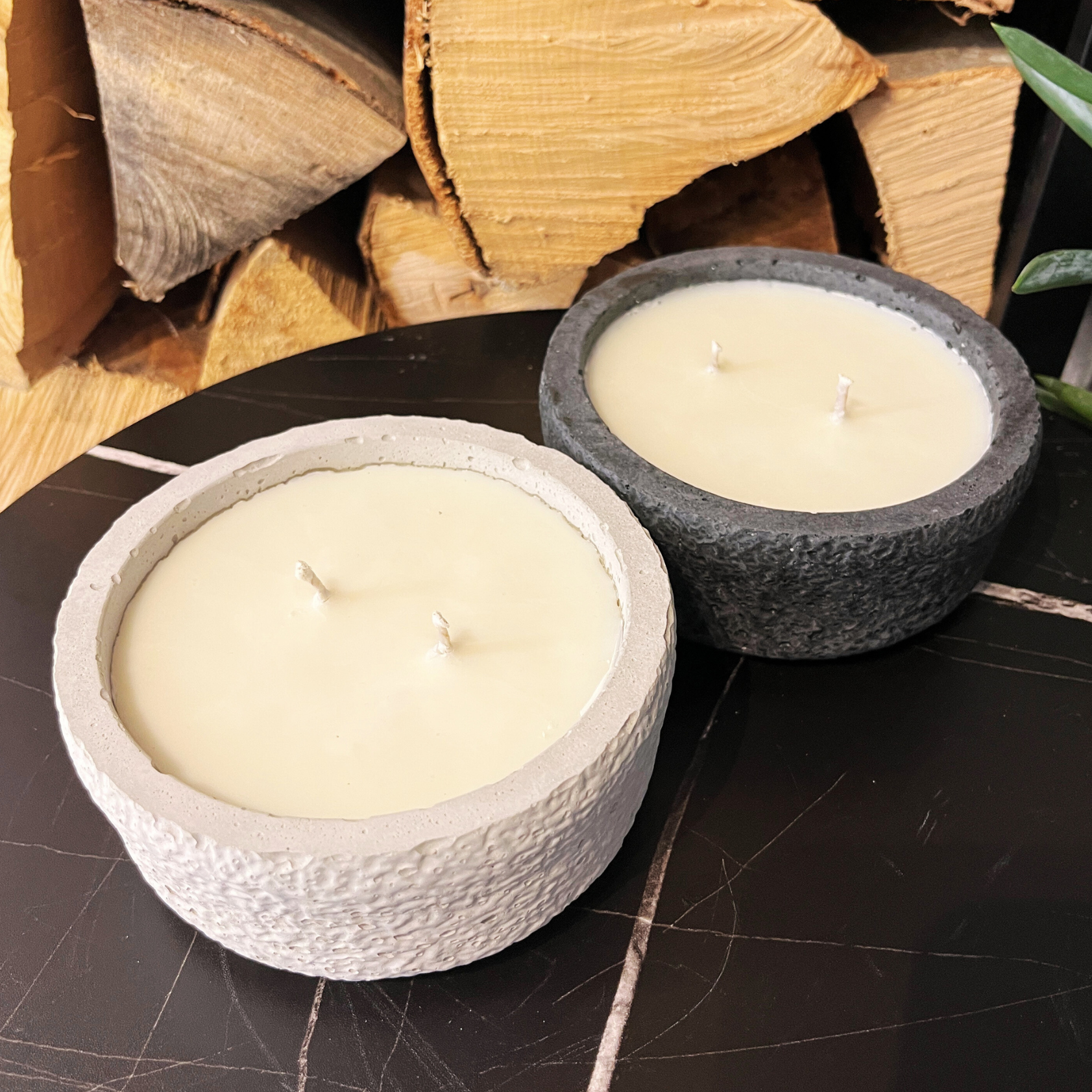 Handgemachtes Betonkerzen-Set "Black and White natural" - Stilvolle Sojawachskerze für Ihr Zuhause. Aromatherapie Kerze -aus dem Südschwarzwald 