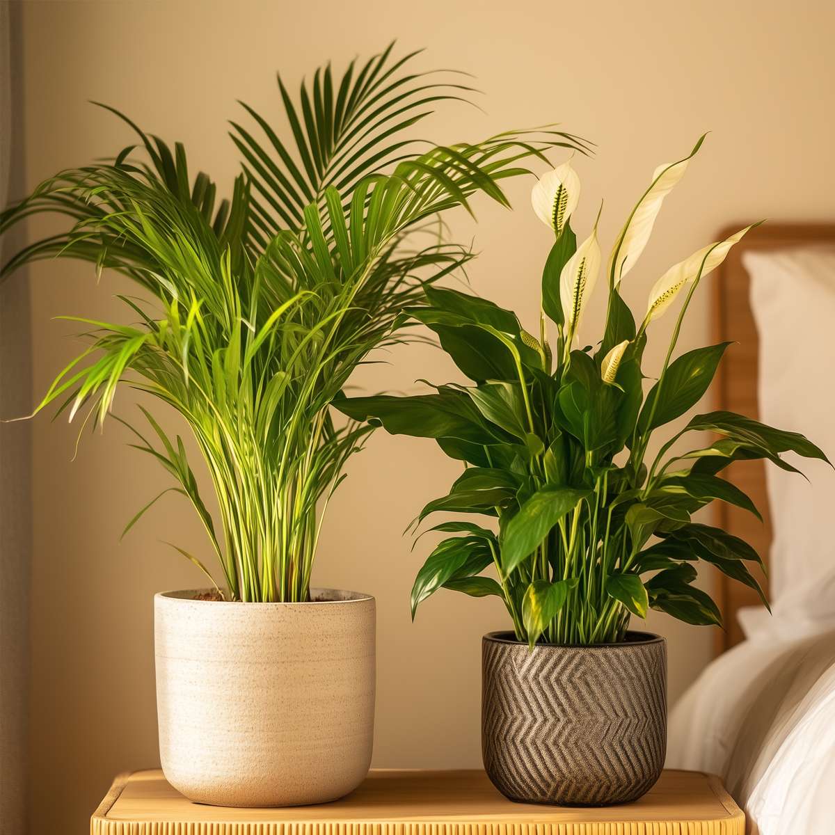 Indoor Palms Lufreinigende Pflanzen - 2 Stk - Spathiphyllum, Dypsis - Höhe 60-75Cm - ⌀17Cm 