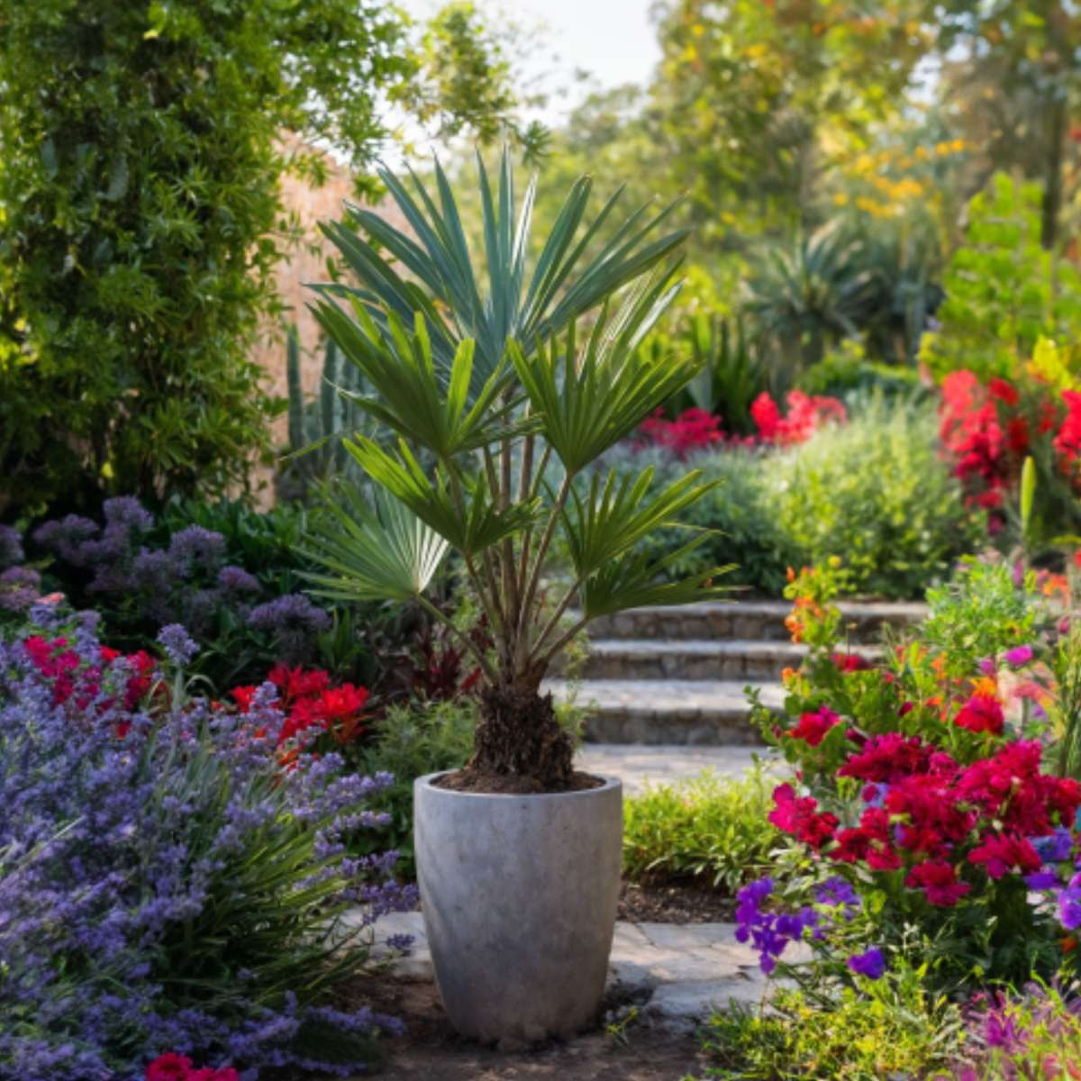 Garden Palms Windmühlenpalme - 4 Stk - Trachycarpus Fortunei - Höhe 35-45Cm - ⌀15Cm 